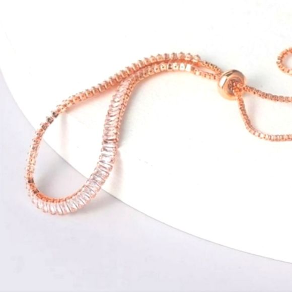 Platinum plated Silver or Rose gold bolo tennis bracelet Baugette CZs - Picture 2 of 4